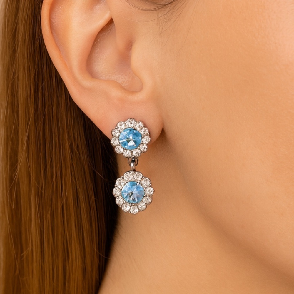 Ariella Collection Blue and Silver Gemstone Earrings